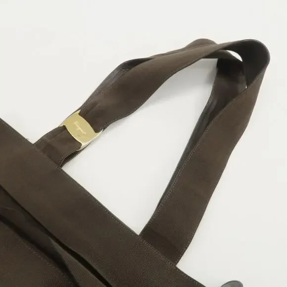 💎✨Beautiful✨💎Authentic Ferragamo Vara Logo Canvas Tote Bag Shoulder Bag Brown - Picture 9 of 15